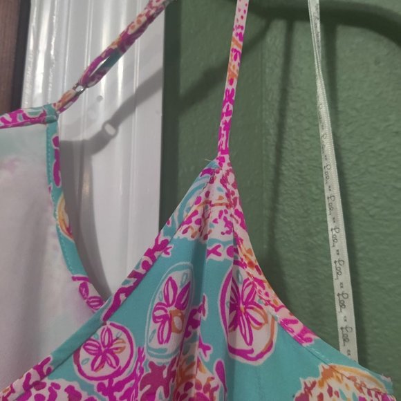 VEUC Sz M Lilly Pulitzer Sea Silk Dusk dress - Hot Pink, Turquoise, Coral, White - Picture 7 of 11